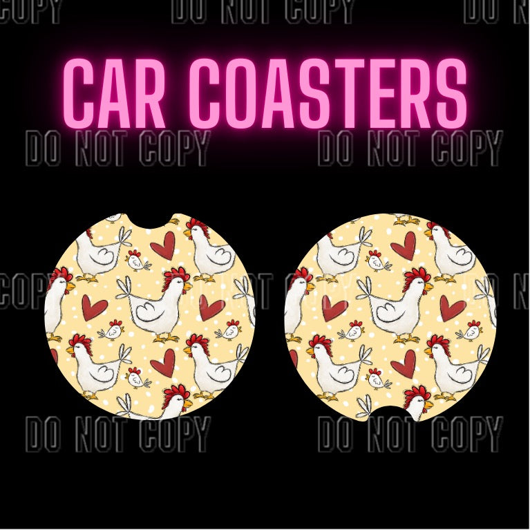Happy Chicken Car Coaster Set