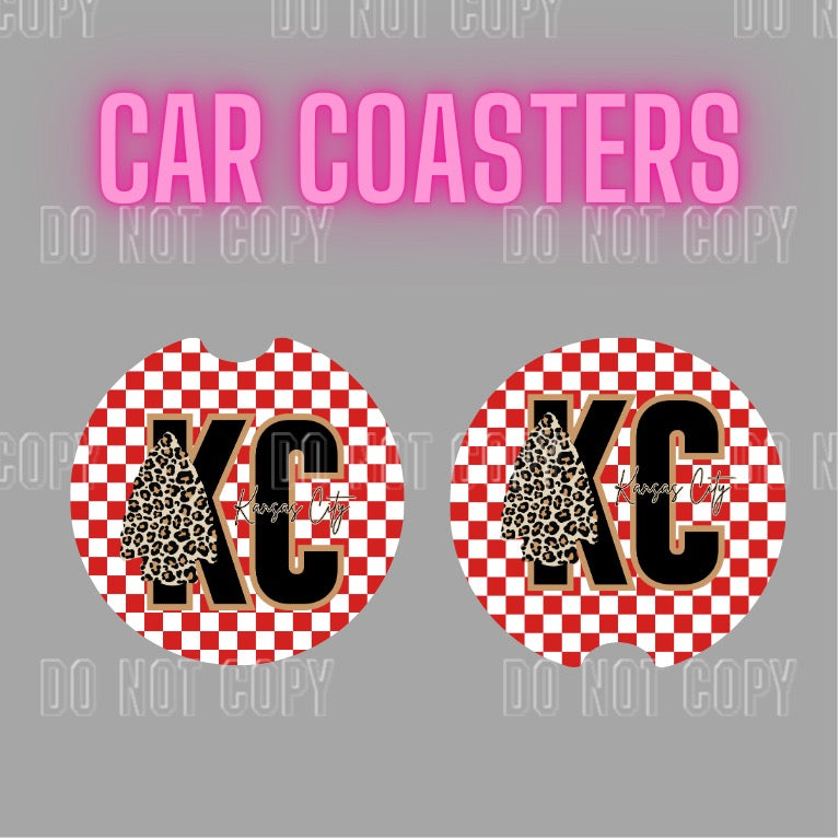KC checkered Car Coaster Set