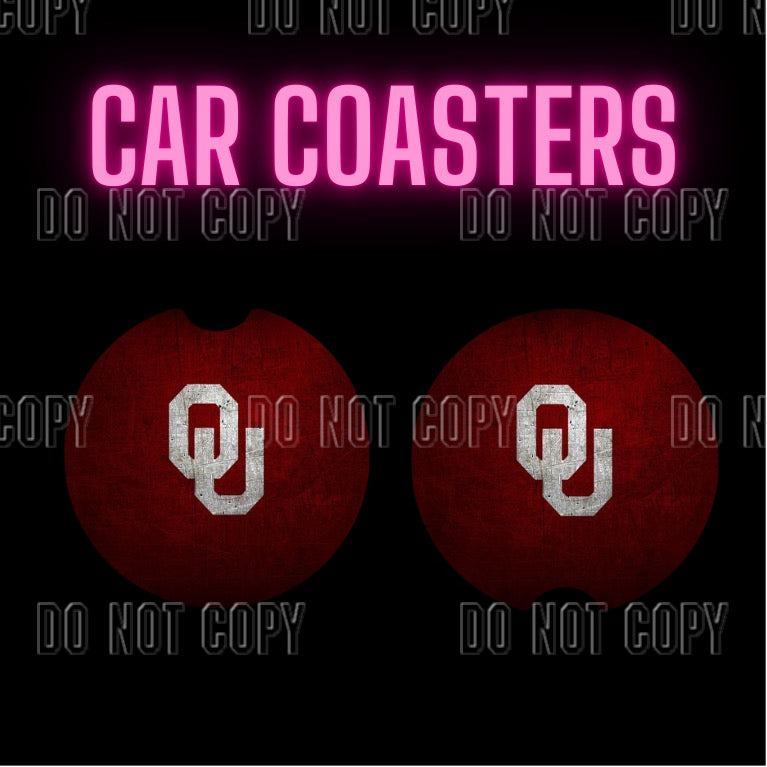 OU maroon Car Coaster Set