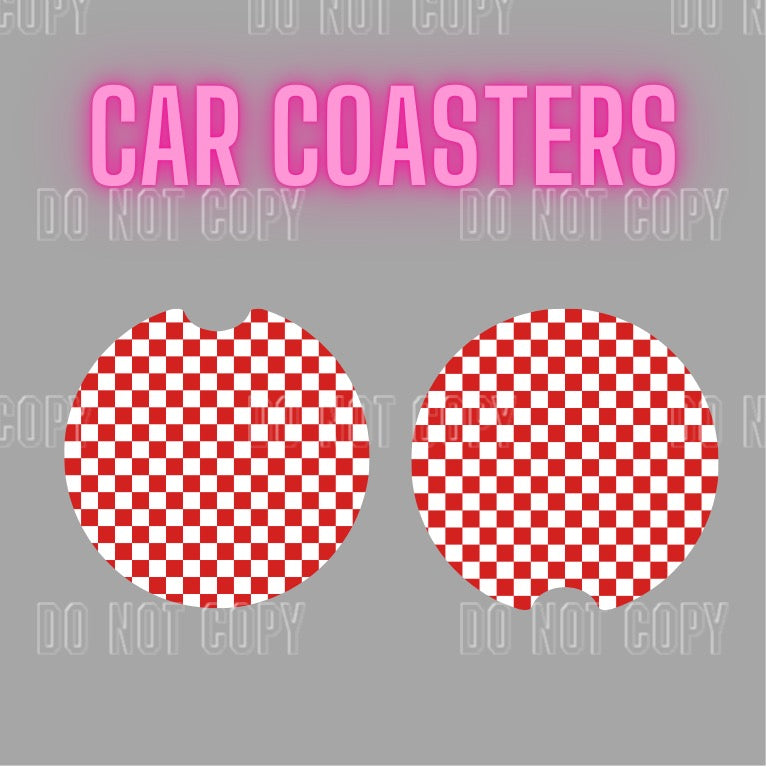Red checkered Car Coaster Set