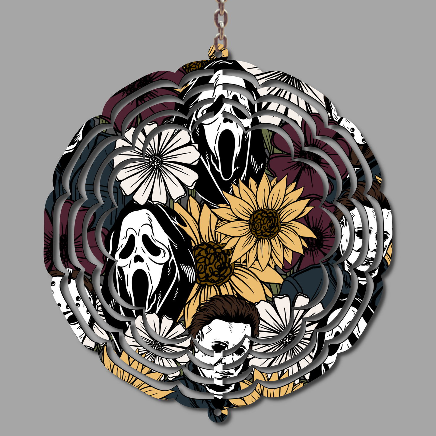 Ghost Face Michael Sunflowers Wind Spinner