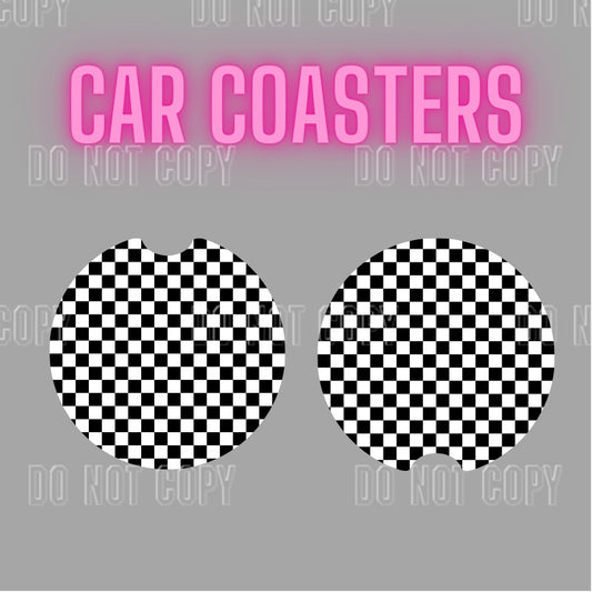 Black checkered Car Coaster Set