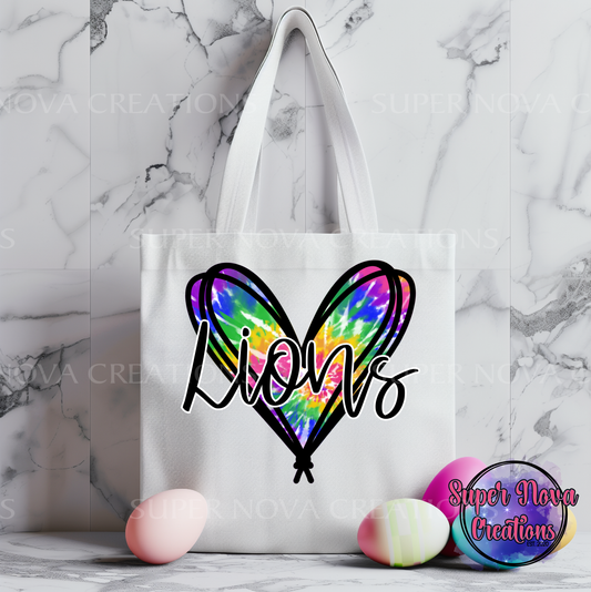 Lions Tie Dyed Heart Tote Bag