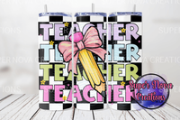 Teacher Stacked with Pencil/Bow Tumbler