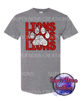 Lions Stacked Paw Print Sequin Gray T-shirt