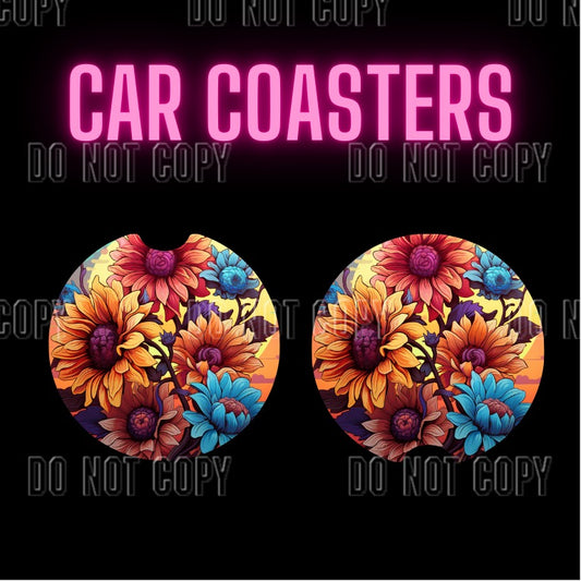 Bright Sunflowers Car Coaster Set