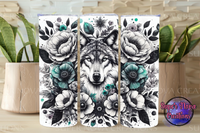 Teal Flowers & Wolf Tumbler