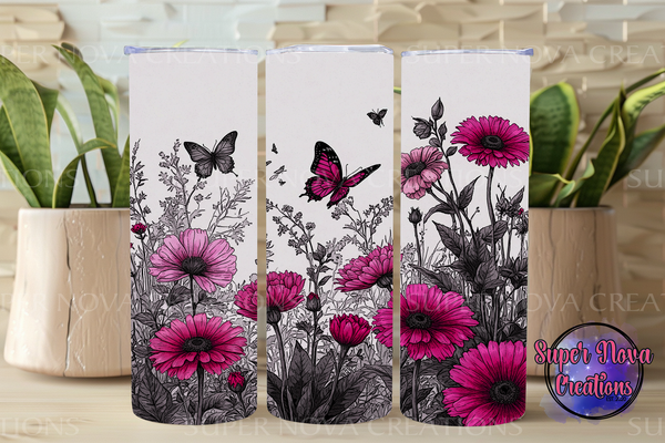 Pink Flowers and Butterflies Tumbler