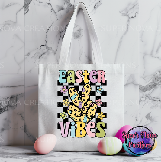 Easter Vibes Peace Checkered Tote Bag