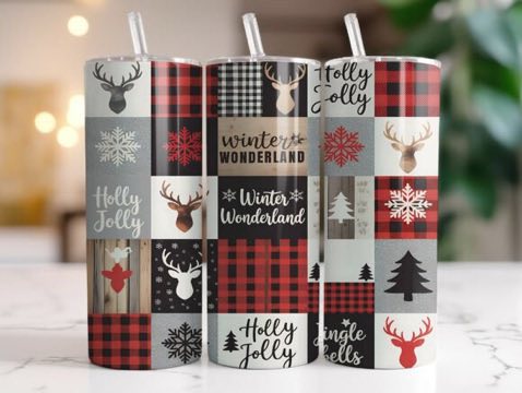 Plaid Deer Holly Jolly Tumbler