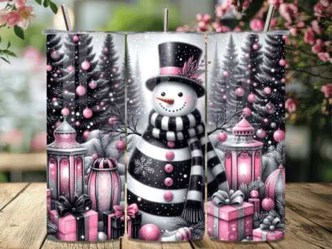 Pink & Black Snowman Tumbler