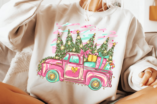 Pink Truck Hauling Christmas Trees
