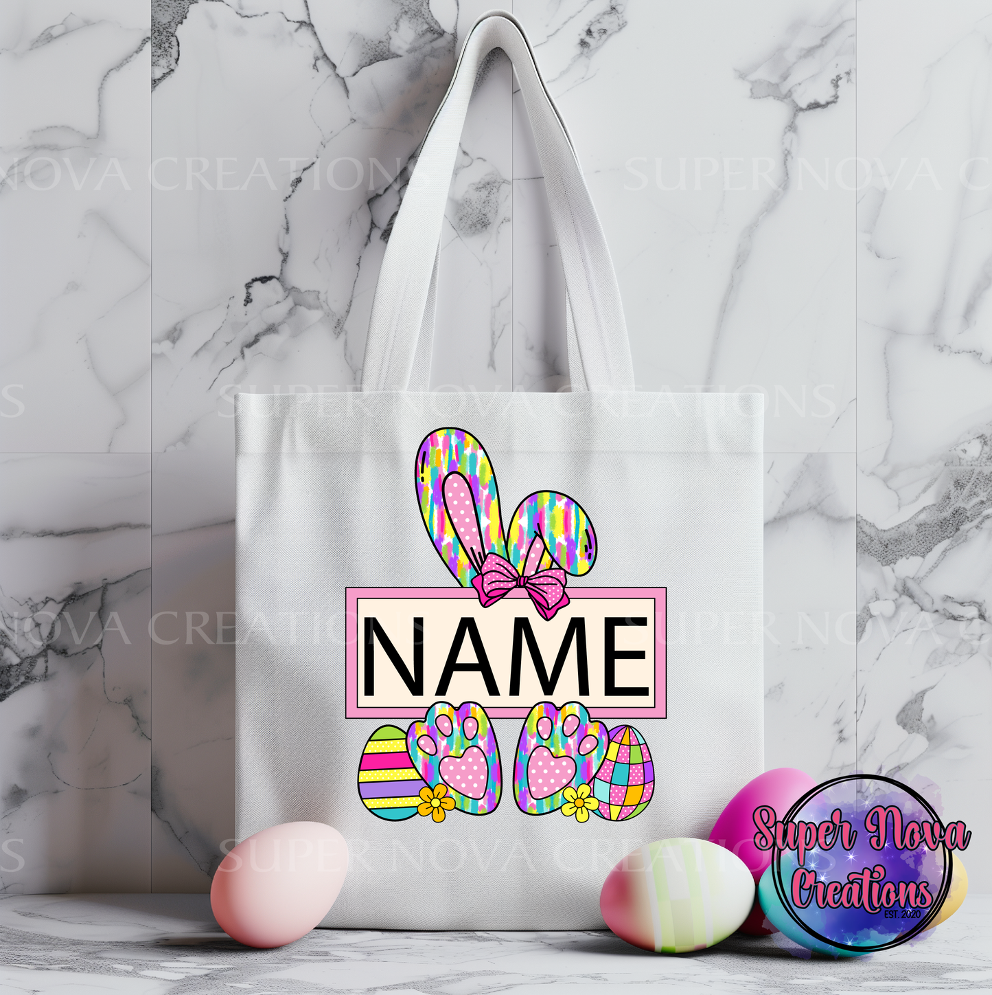 Tie Dye Easter Eggs Bunny Tote Bag