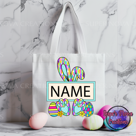 Tie Dye Blue Easter Eggs Bunny Tote Bag