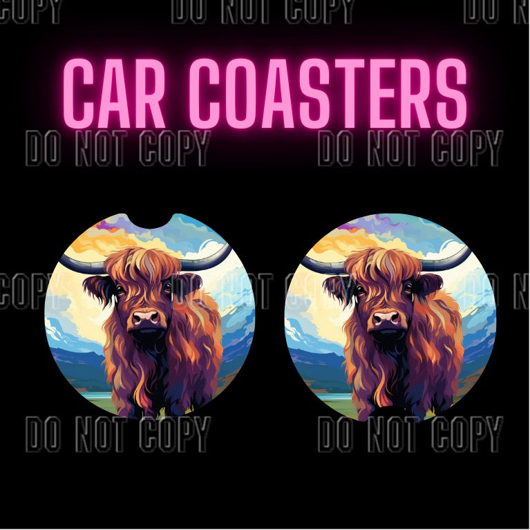 Highland cows Car Coaster Set