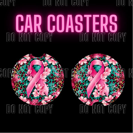 Breast Cancer Awareness Car Coaster Set