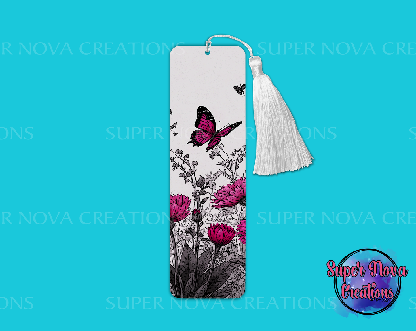 Pink Flowers and Butterflies Bookmark