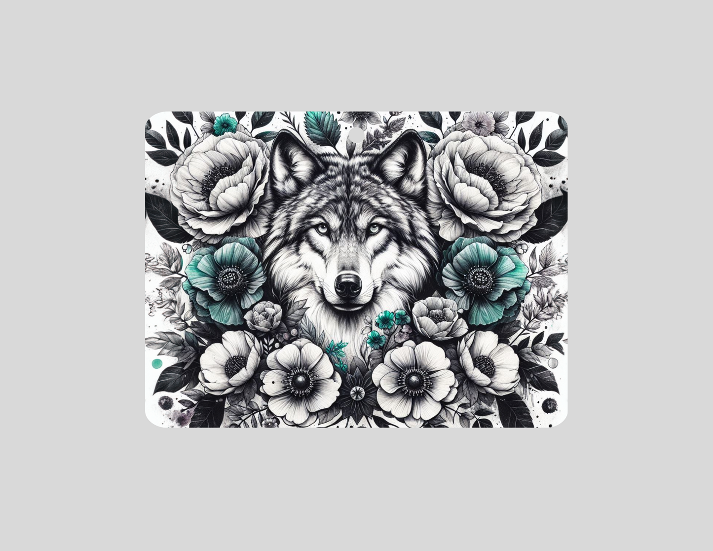 Wolf Teal Flowers Air Freshener