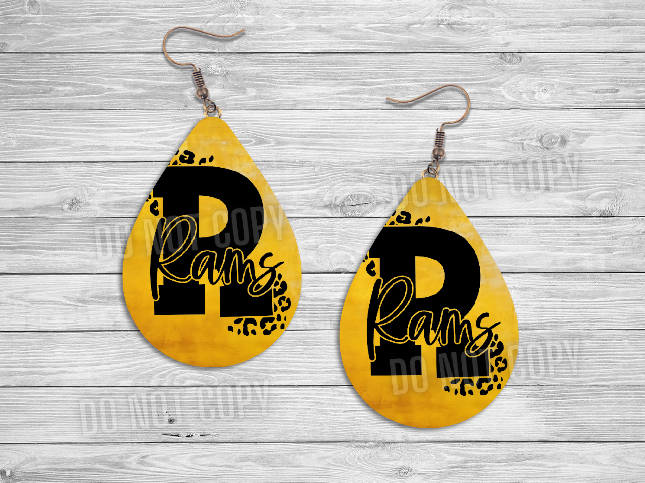 Rams "R" Leopard Print Yellow Background Earrings