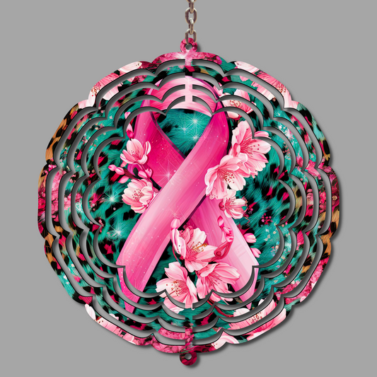 Breast Cancer Ribbon Leopard Print Wind Spinner