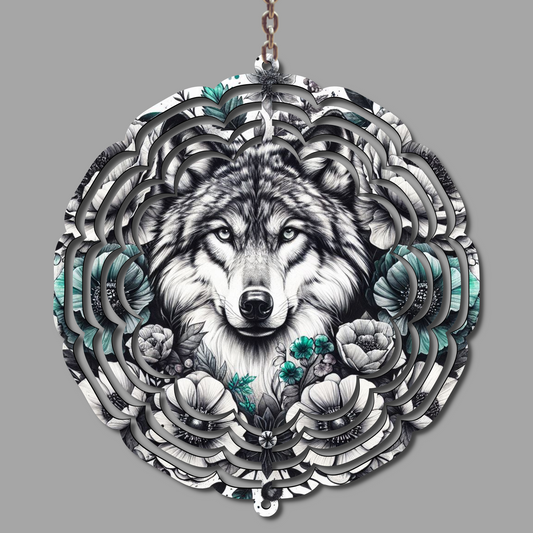 Wolf Flowers Wind Spinner