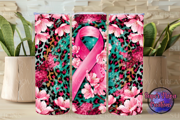 Breast Cancer Ribbon Leopard Print Tumbler