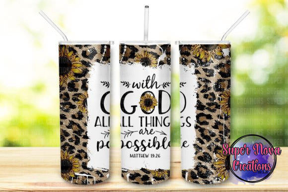 With God All Things are Possible Leopard Print Sunflower Tumbler