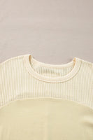 Waffle-Knit Round Neck Long Sleeve Top