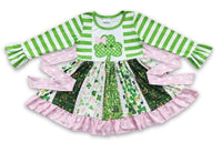 Pre Order - Pink Green Shamrock Dress Girls Outfit